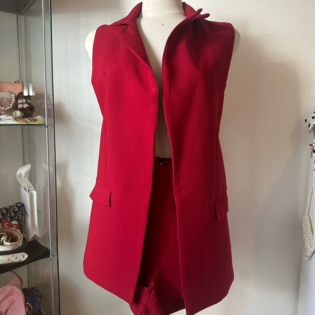 Burgundy Siren Office Look Custom Vest Suit Set